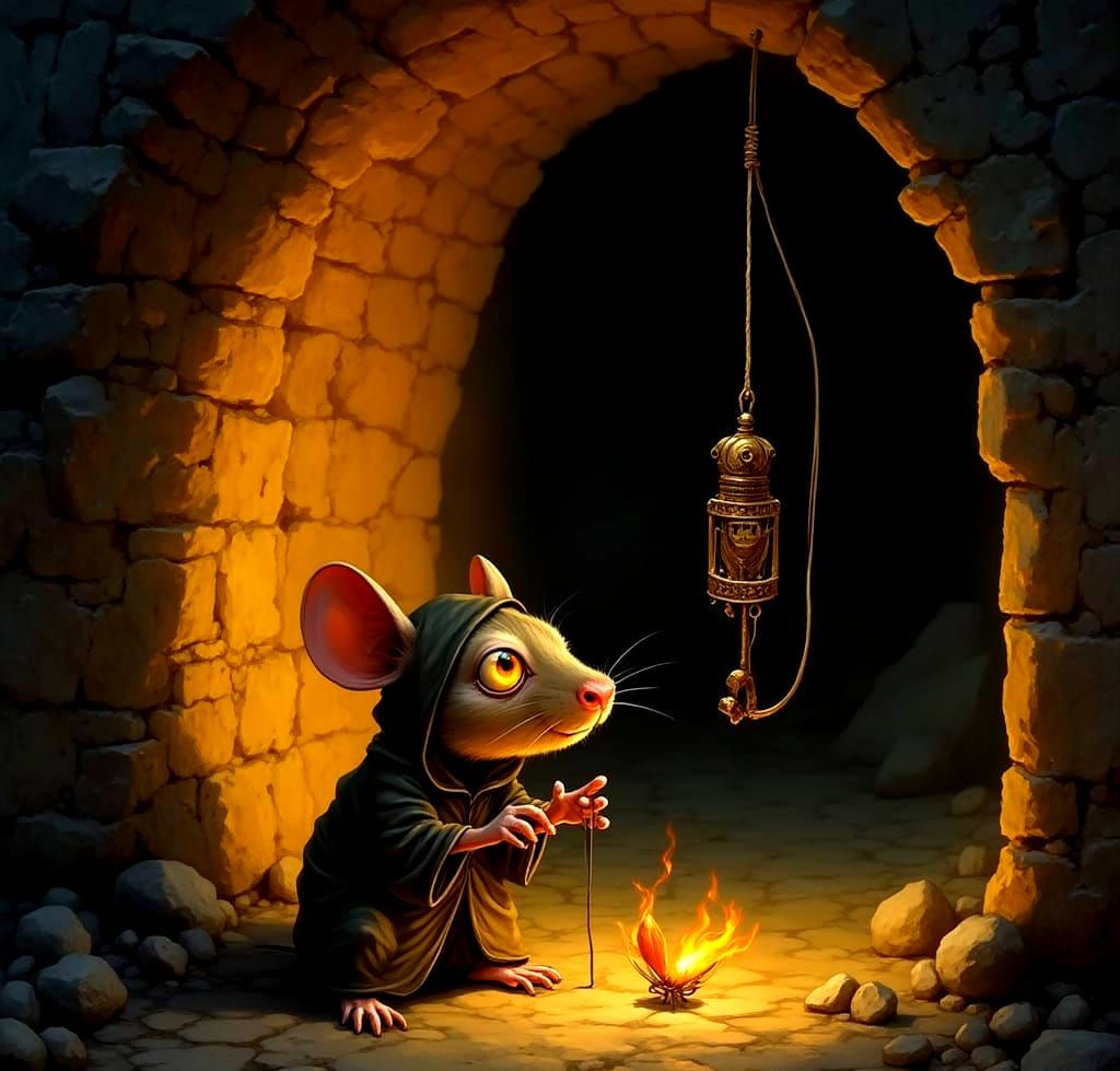 Cloaked Mouse in Medieval Dungeon