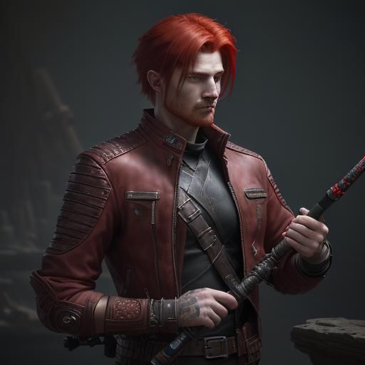Red-Haired Man with Staff in Weapon Chamber