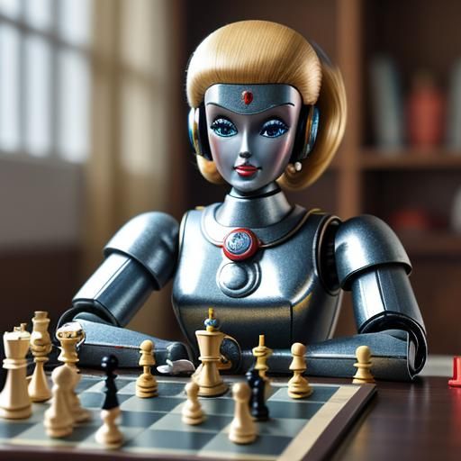 1960s Robot Plays Chess with Barbie, Soft Focus