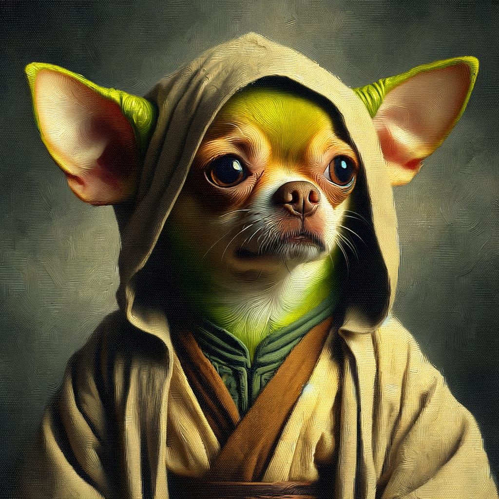 Chihuahua as Sci-Fi Sage in Oil Painting