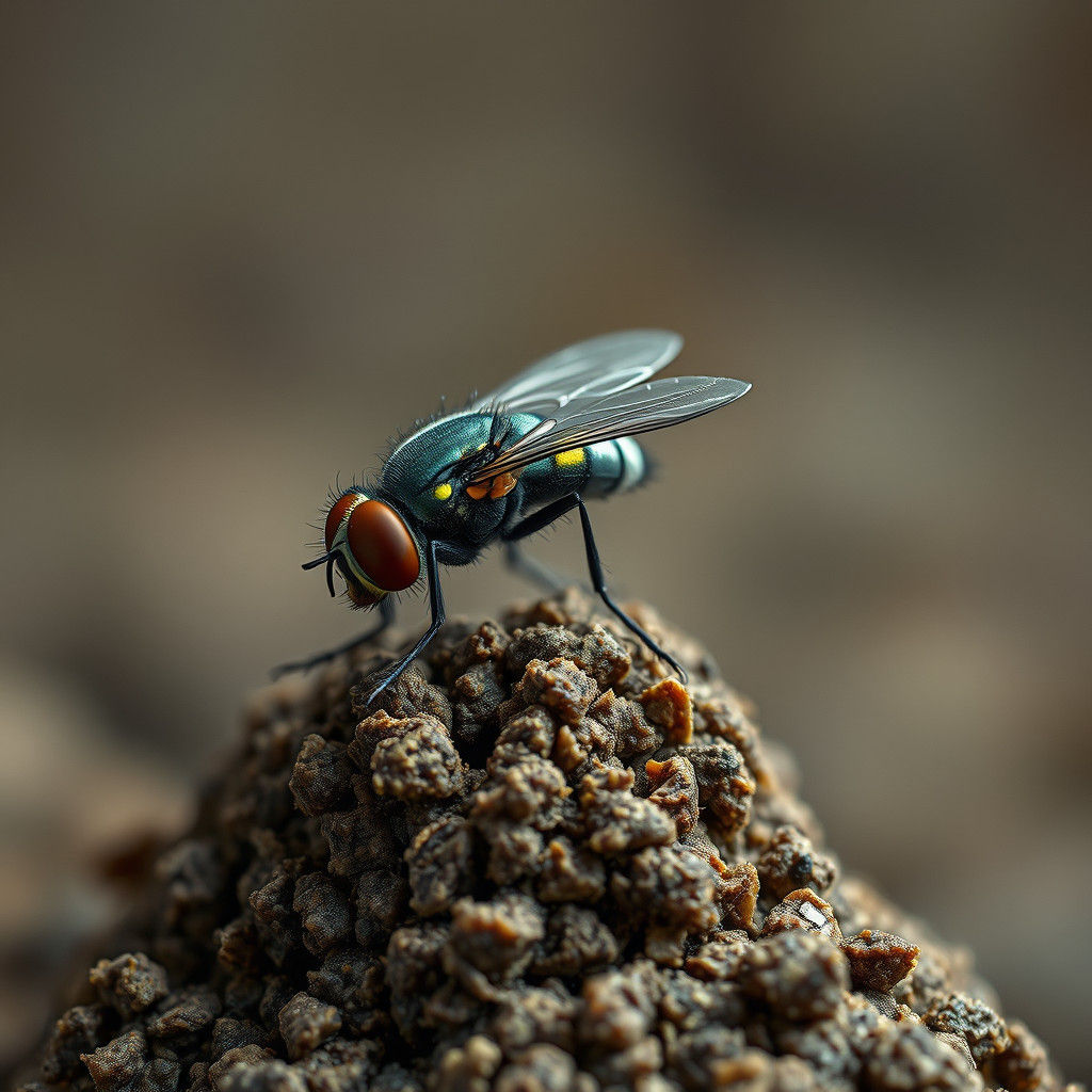 Hyperrealistic Fly on Dung in Cinematic Style