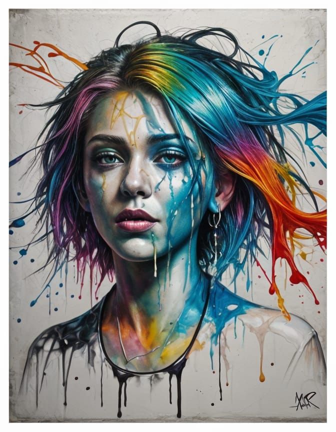 Surreal Portrait in Graffiti Art Style with Ultra-Detailed S...