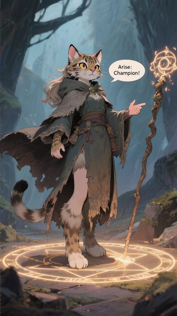 Anthropomorphic Lynx Healer Beckons Champion in Anime Style