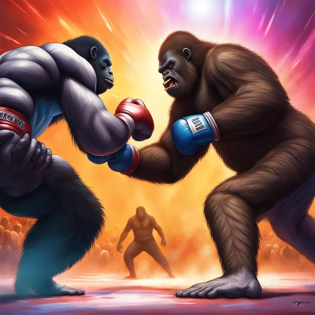 Hyperrealistic Bigfoot vs. Gorilla Boxing Match