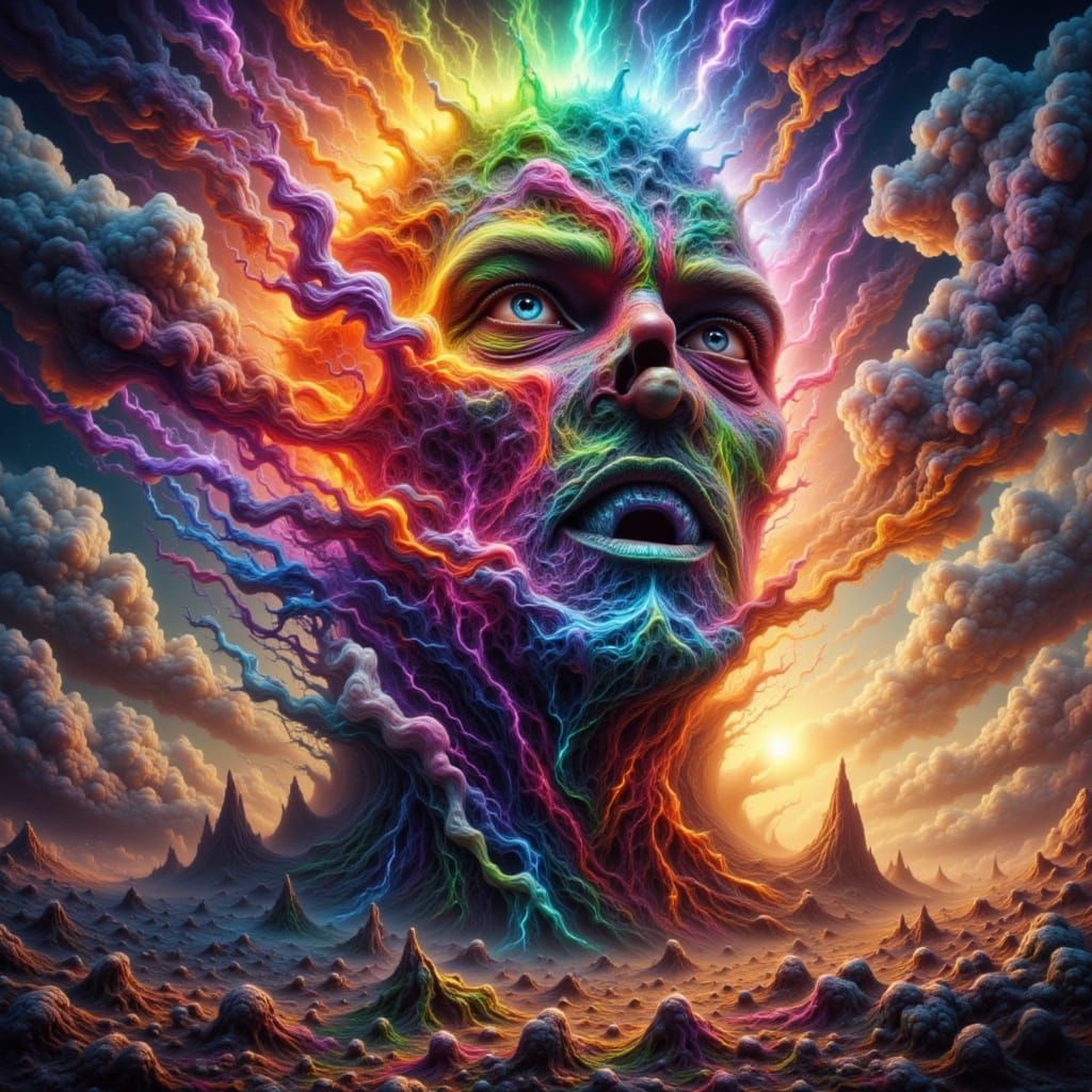 Rainbow Explosion Face: A Fractured Image