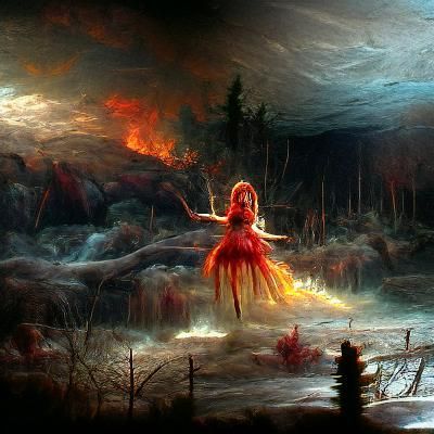 Cinematic Fire Fairy in Dark Fantasy Style