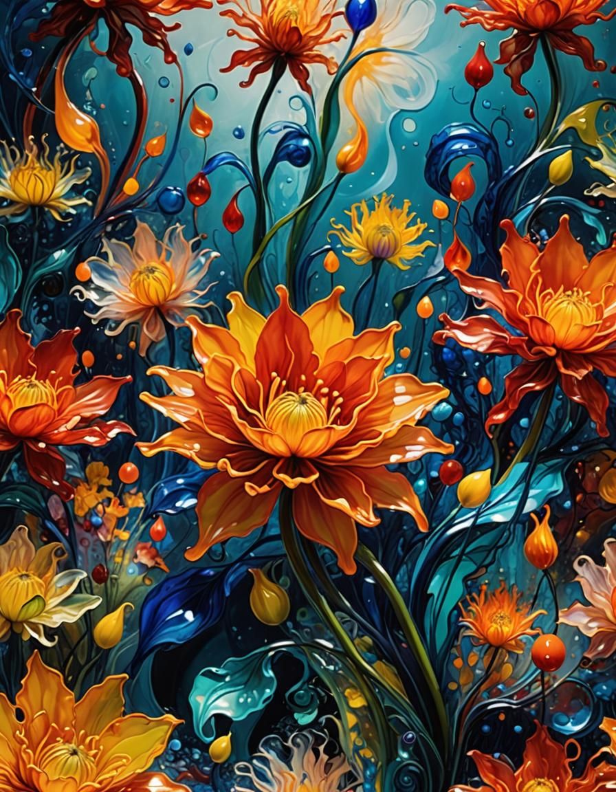 Surreal Flower Art in Chihuly Style