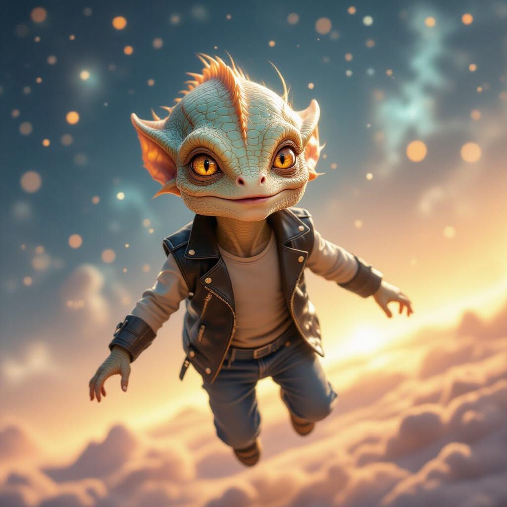 Alien Child Floating in Cosmic Nebula