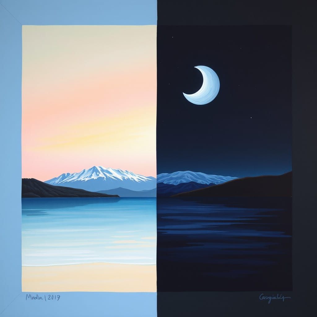 Vibrant Day-Night Dichotomy in Georgia O'Keeffe Style