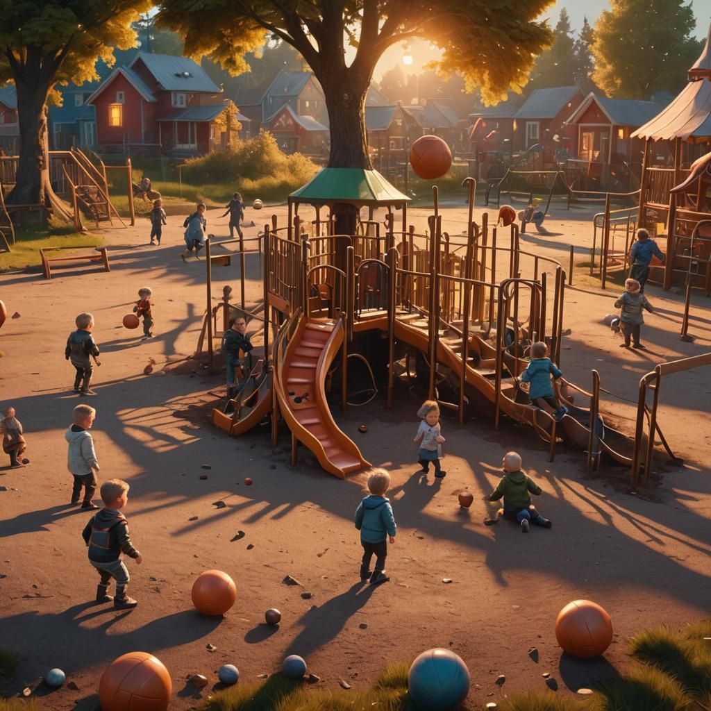 Babies Play in Fantasy Playground: Digital Matte Painting