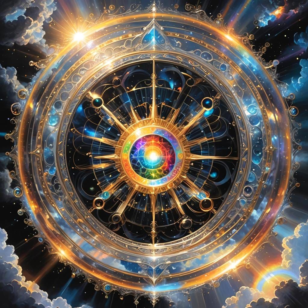 Radiant Figure Lounging Among Divine Sky Elements