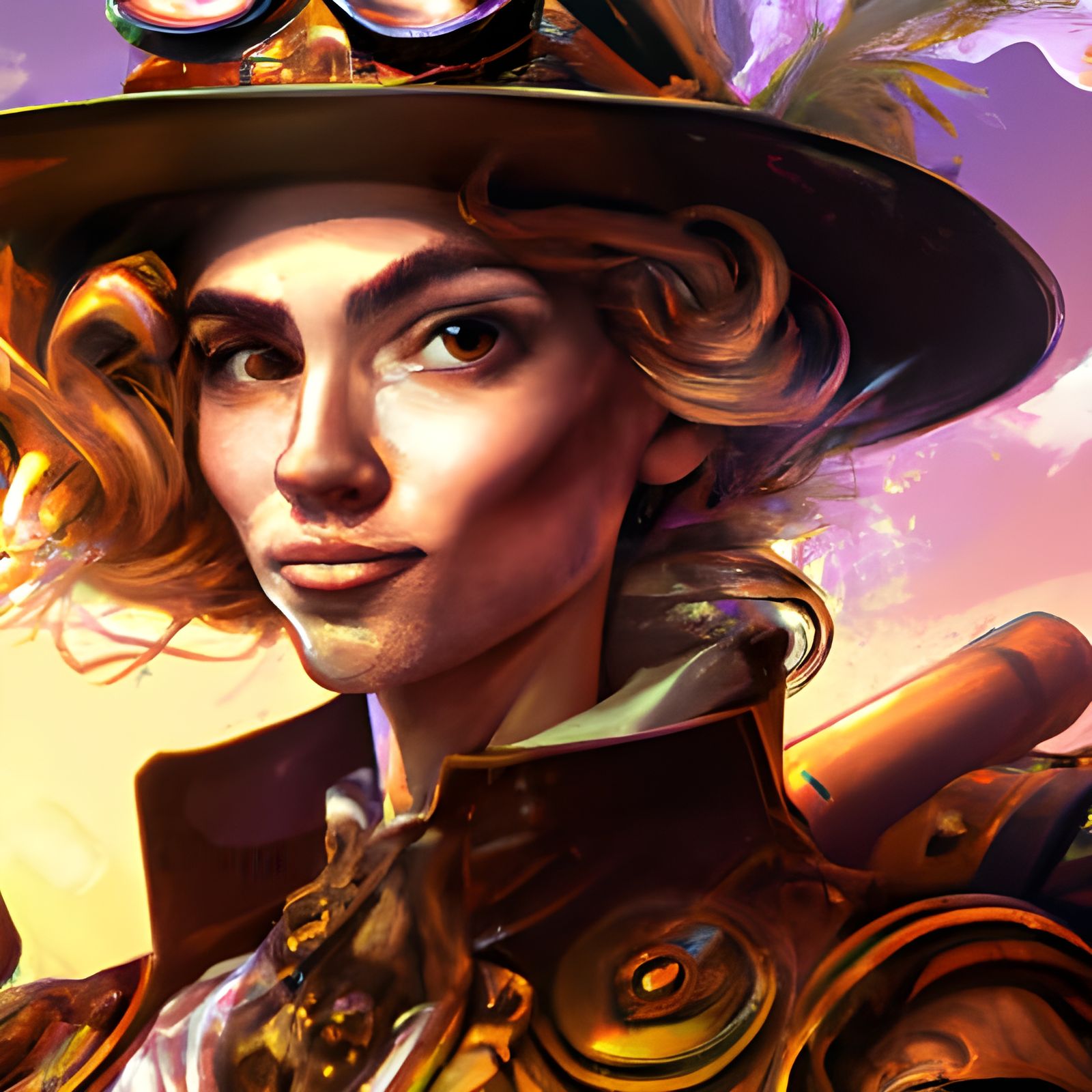 Steampunk Cowgirl Portrait in Art Nouveau Style