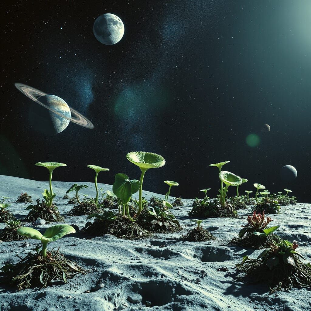 Hyperrealistic Piranha Plant Garden on the Moon