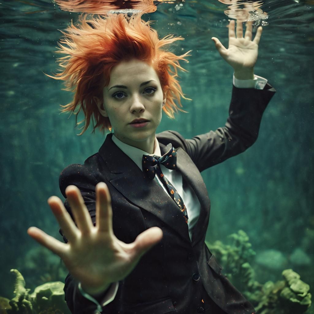 Punk Rock Lawyer Waving Arms Underwater