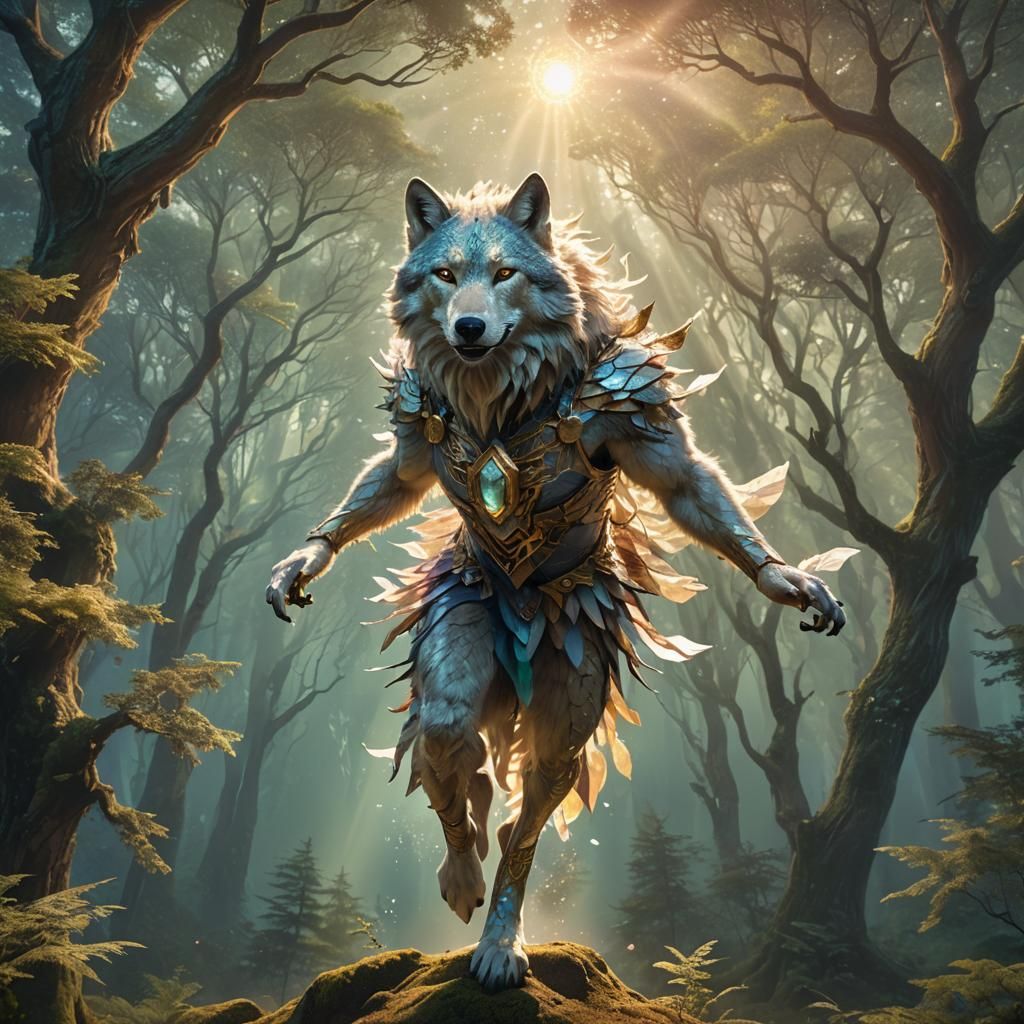 Goddess Transforms to Wolf in Fantasy Forest