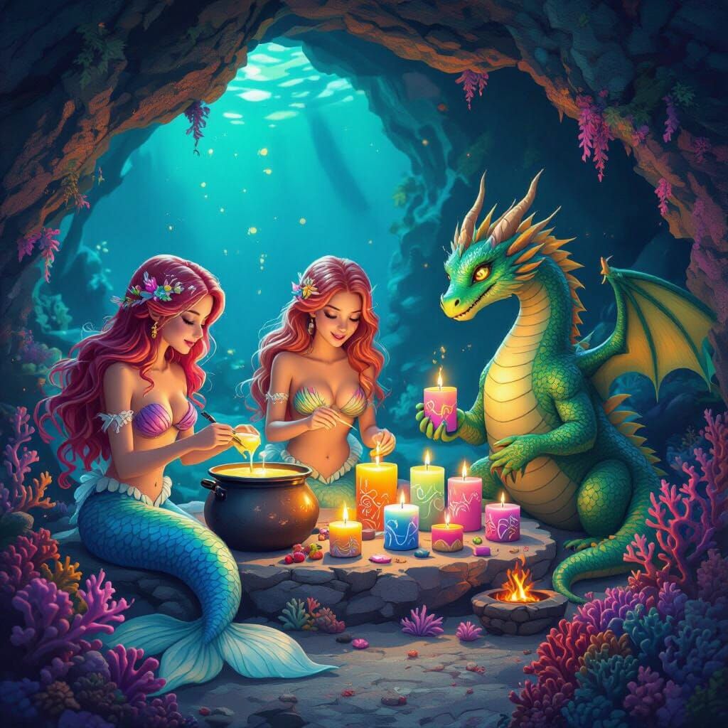 Mermaids and Dragons Craft Candles in Coral Cave