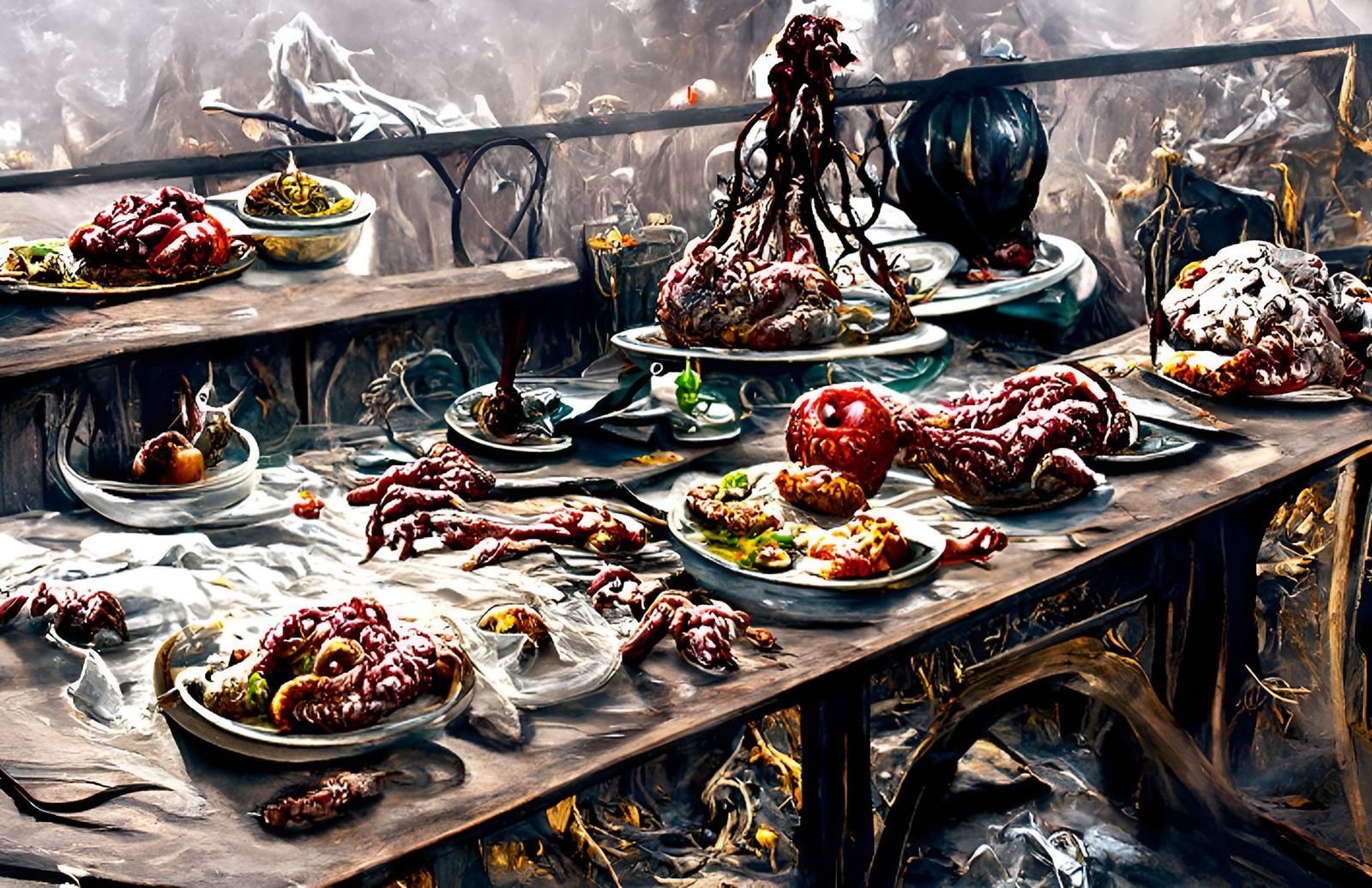 Terrifying Feast of Rotten Food in Lovecraftian Style