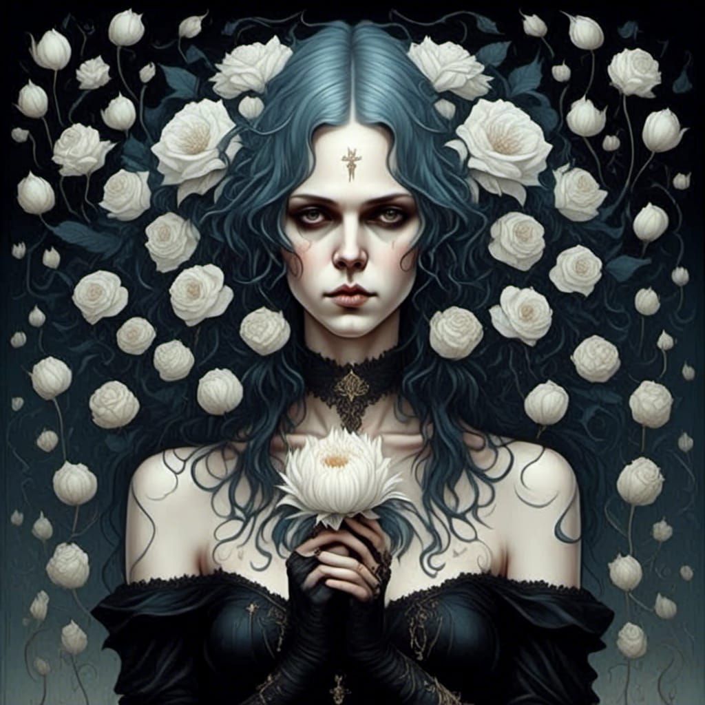 Emo Figure Holding Moonflower in AI Style