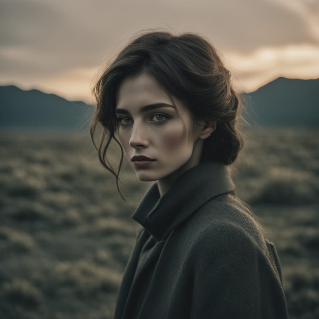 Elegant Model's Vulnerable Gaze in Cinematic Lighting