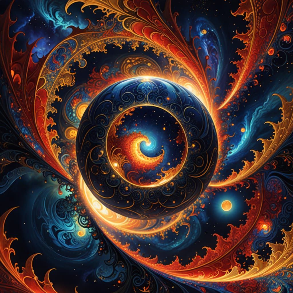 Cosmic Orb with Fractal Patterns in Psychedelic Art