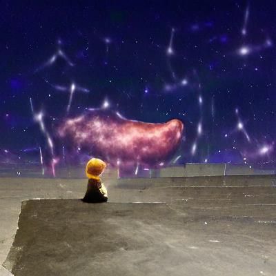 Lonely Figure Gazing at Edge of Universe