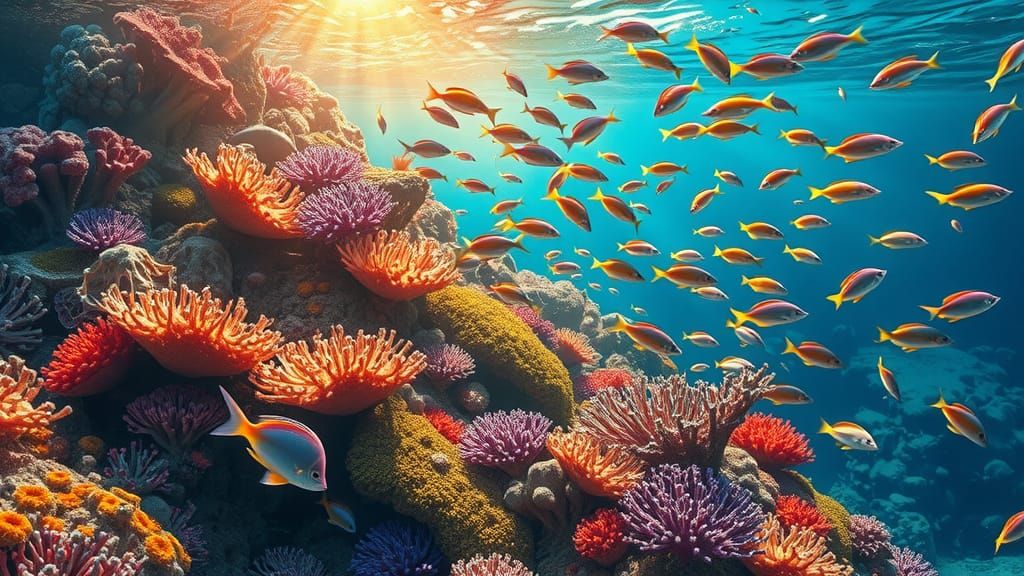 Vivid Coral Reef Ecosystem in Hyper-Realistic Style
