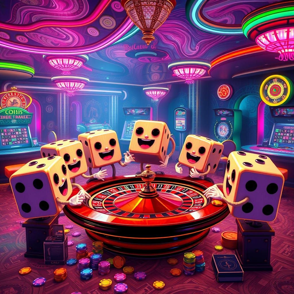 Vibrant Casino Scene with Anthropomorphic Dice