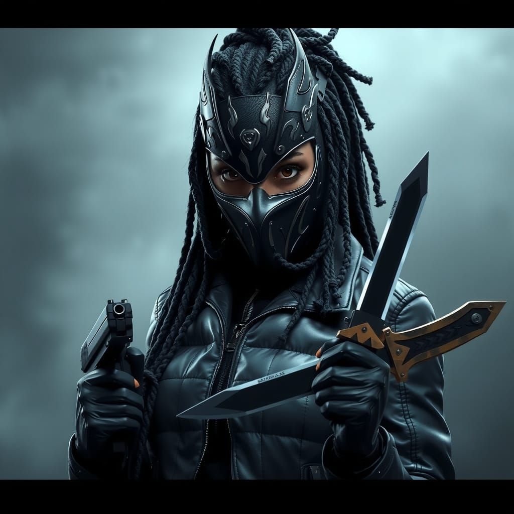 Intimidating Woman with Black Mask in Gritty Photorealistic ...