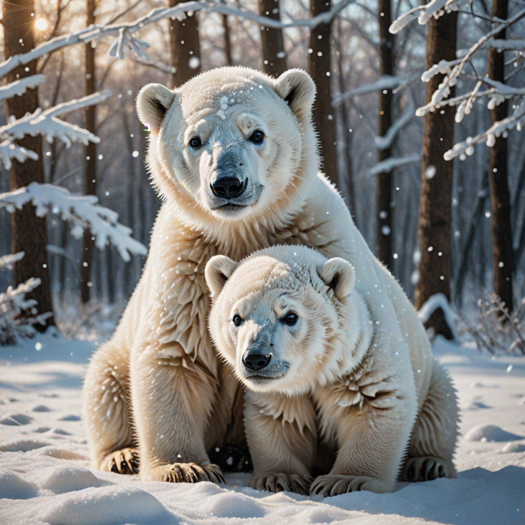 Photorealistic Polar Bear Cubs in Snowy Wonderland