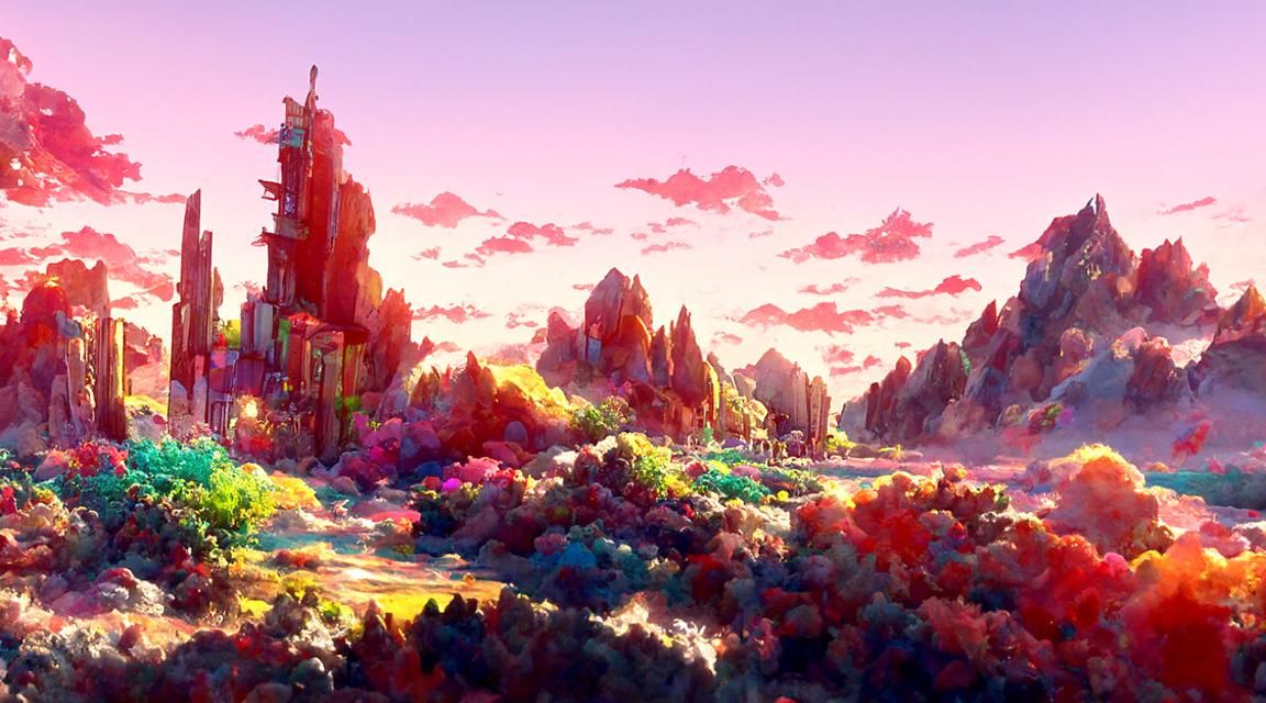 Anime Landscape with Geometric Lights in Anime Style