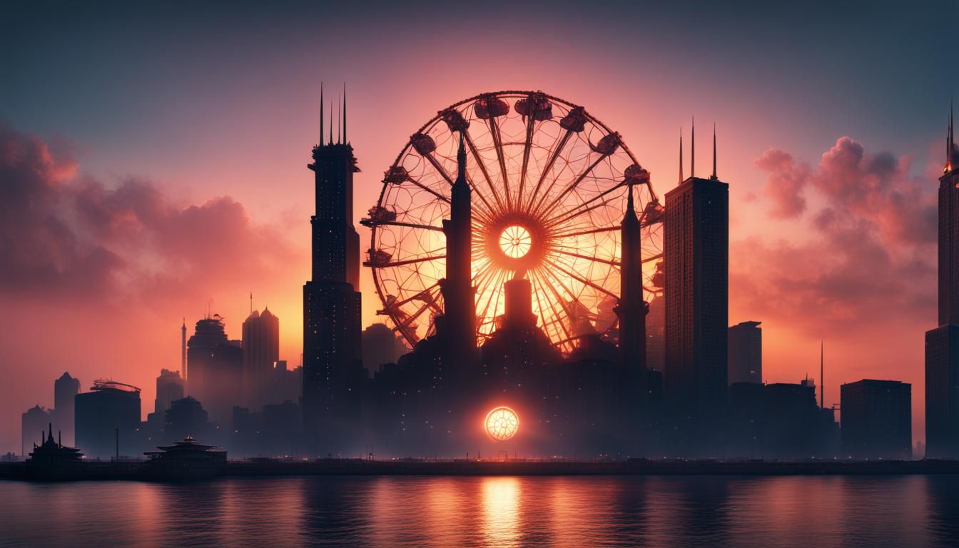 Fantastical Chicago Skyline at Sunrise, in Detailed Matte Pa...