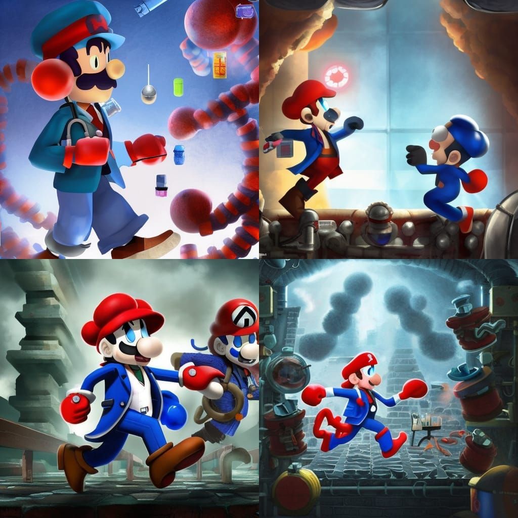 Epic Doctor Mario Battle in Watercolour Style