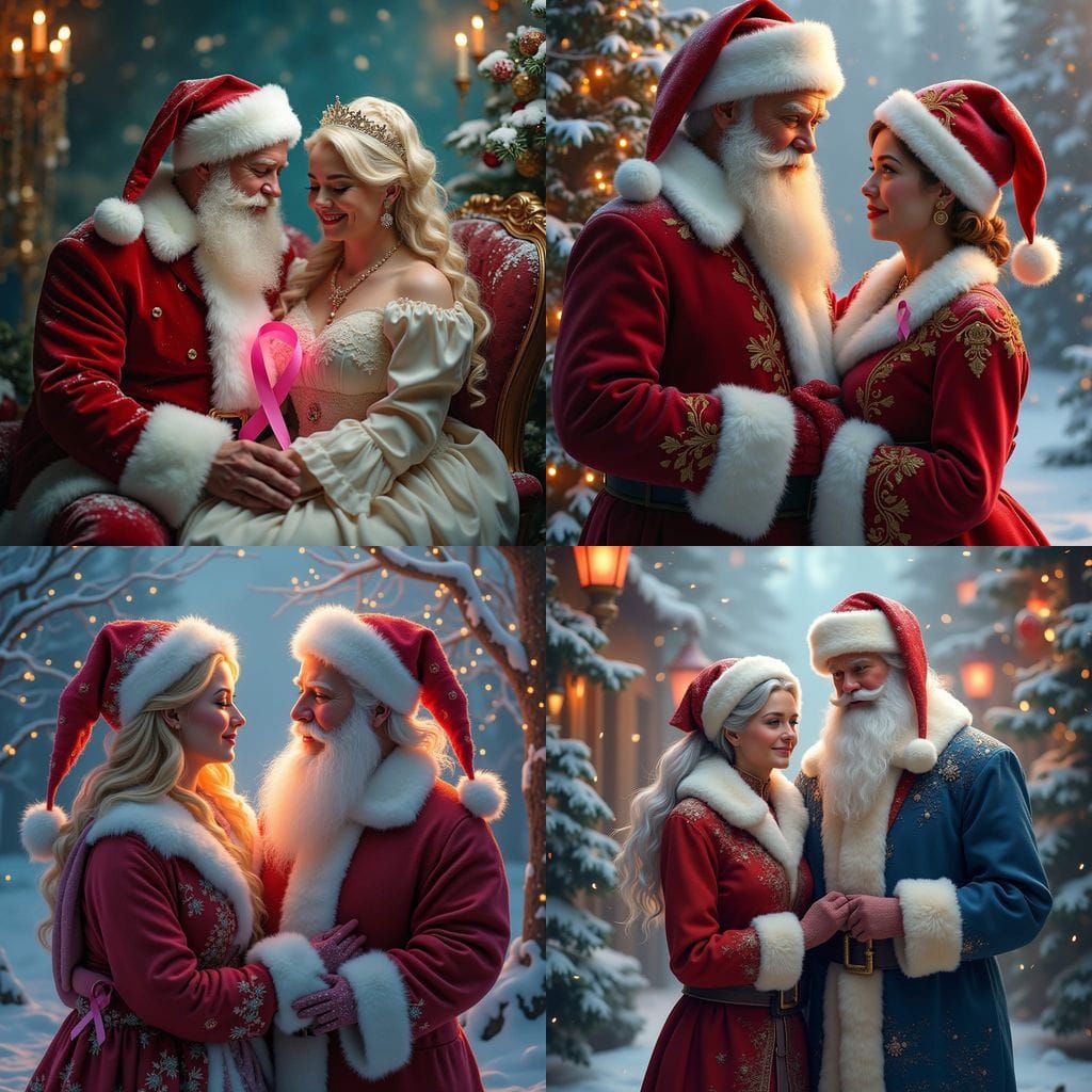 Santa and Mrs Claus in Vibrant Pink Ribbons