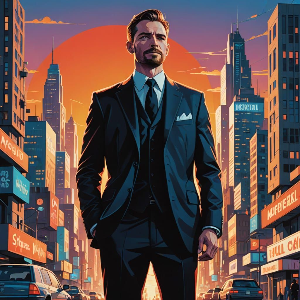 Strong Man in Modern Cityscape with Motivational Quotes