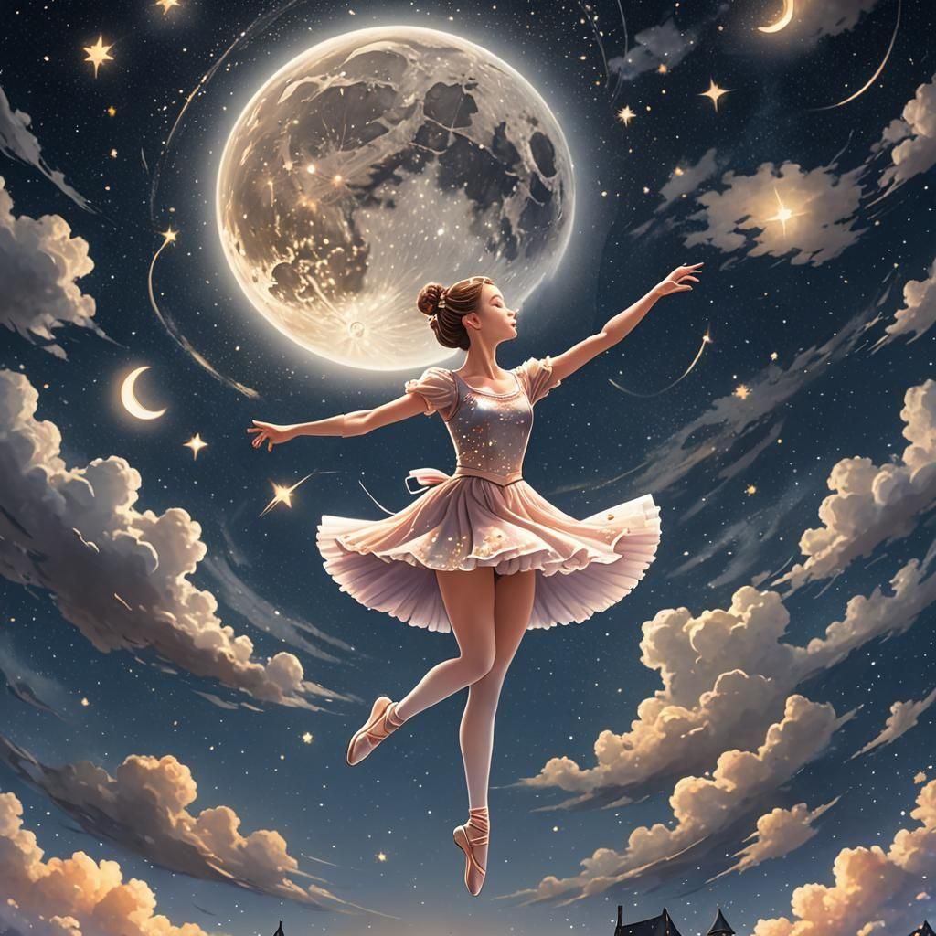 Ballerina's Galactic Leap Across the Moon
