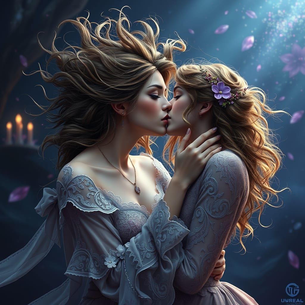 Dreamy Whimsical Fantasy Kiss in Luxurious Setting