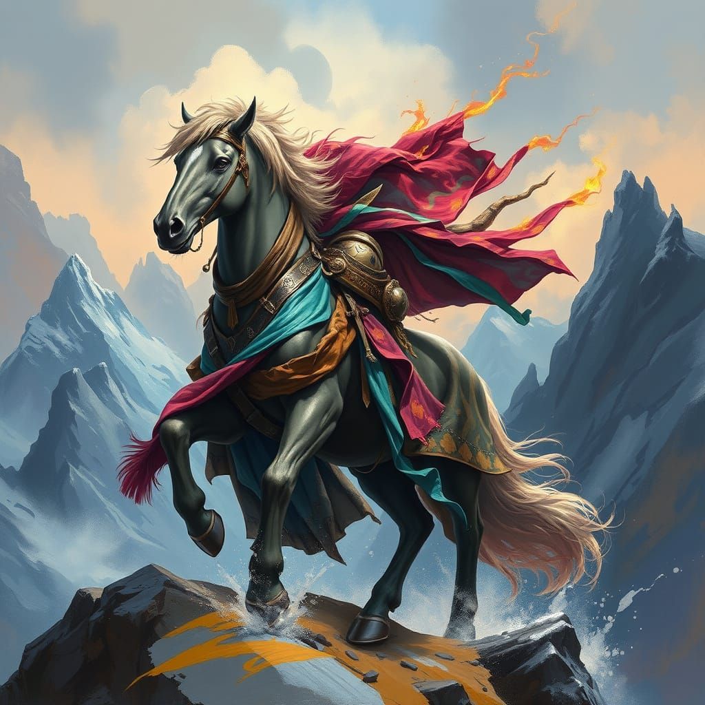 Majestic Centaur Sorcerer in Windswept Landscape