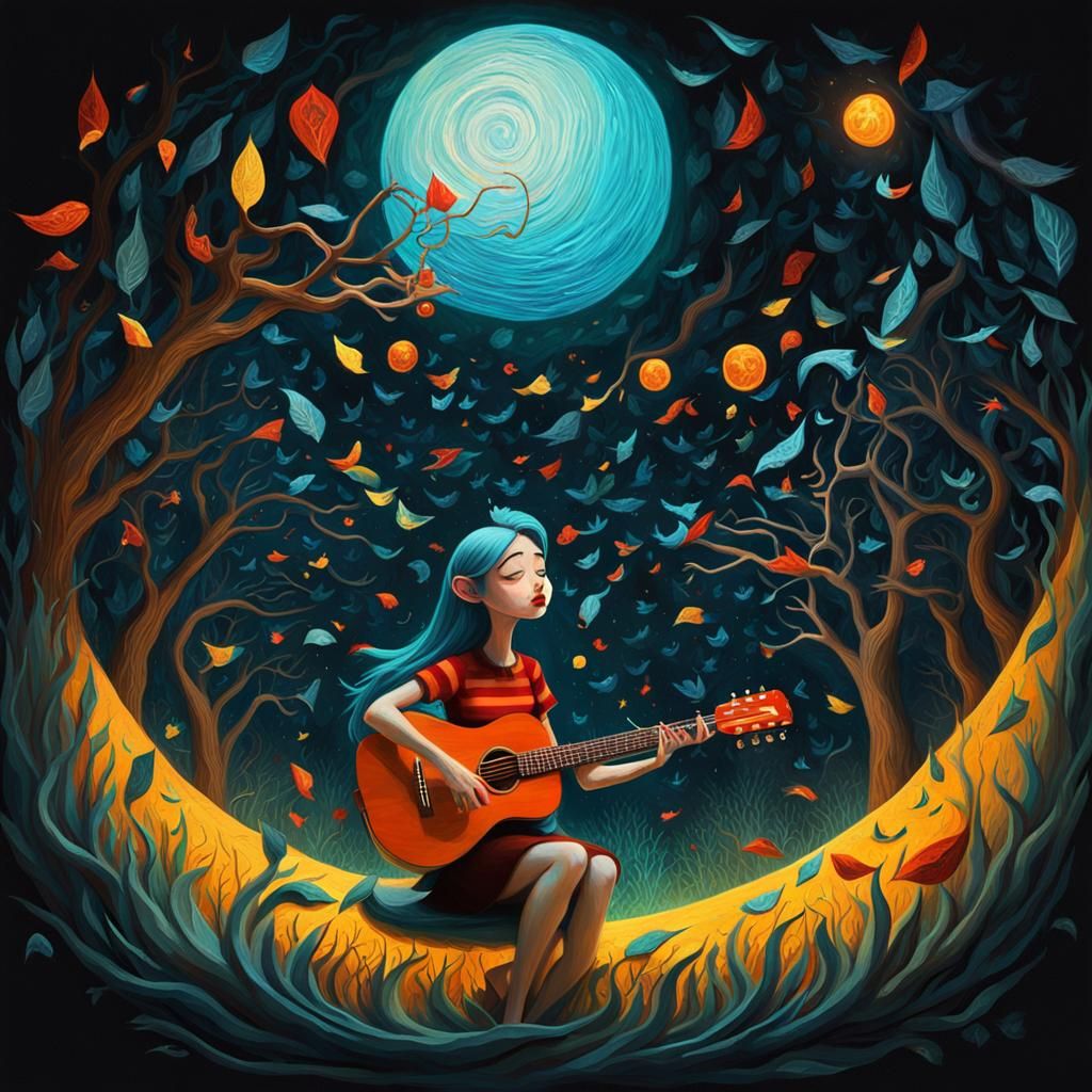 Girl Playing Guitar in Dreamcore Art Style