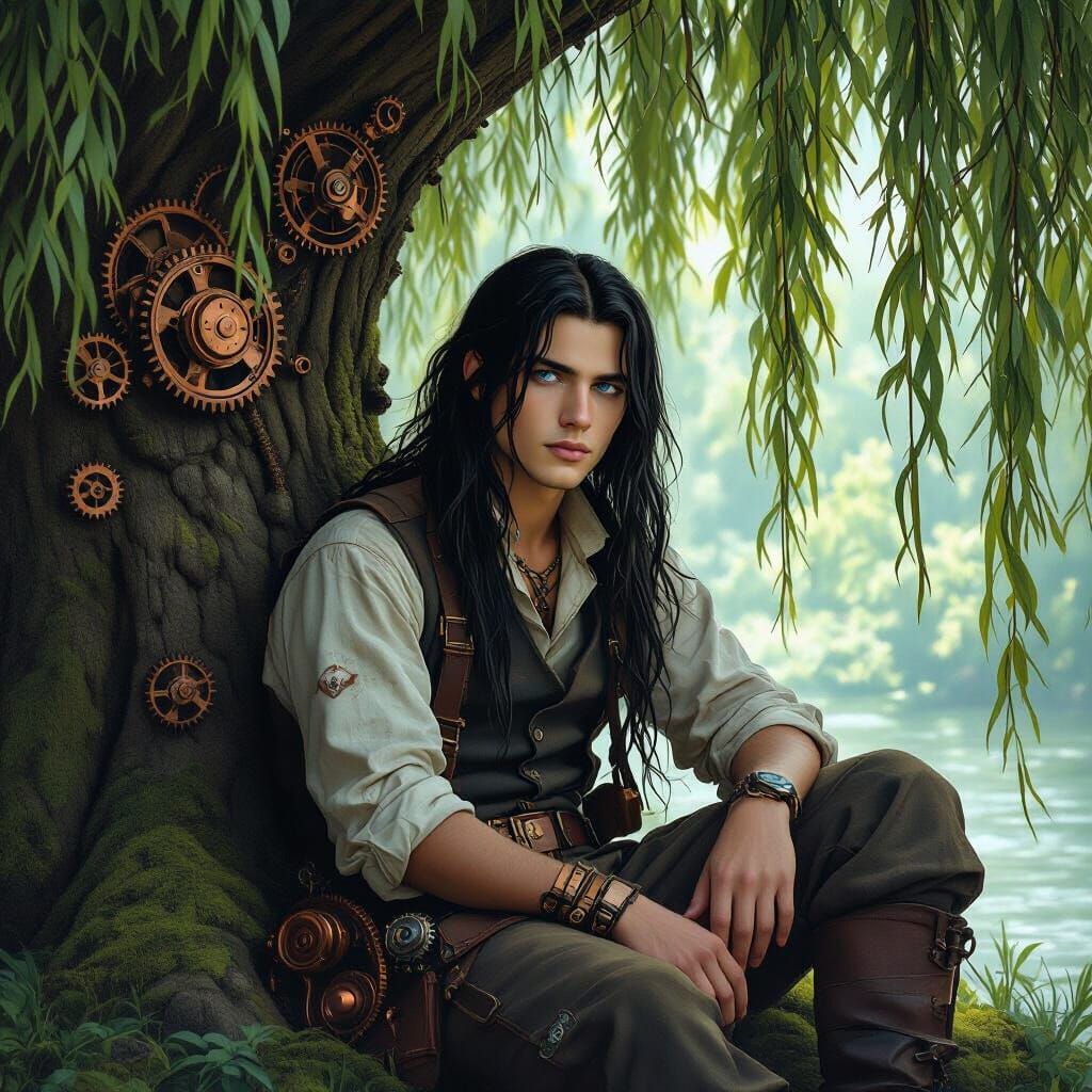 Steampunk Teen Under Weeping Willow Tree