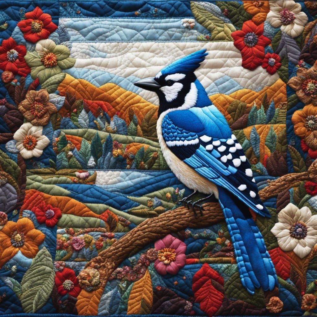 Surreal Quilted Landscape in Vibrant Patchwork