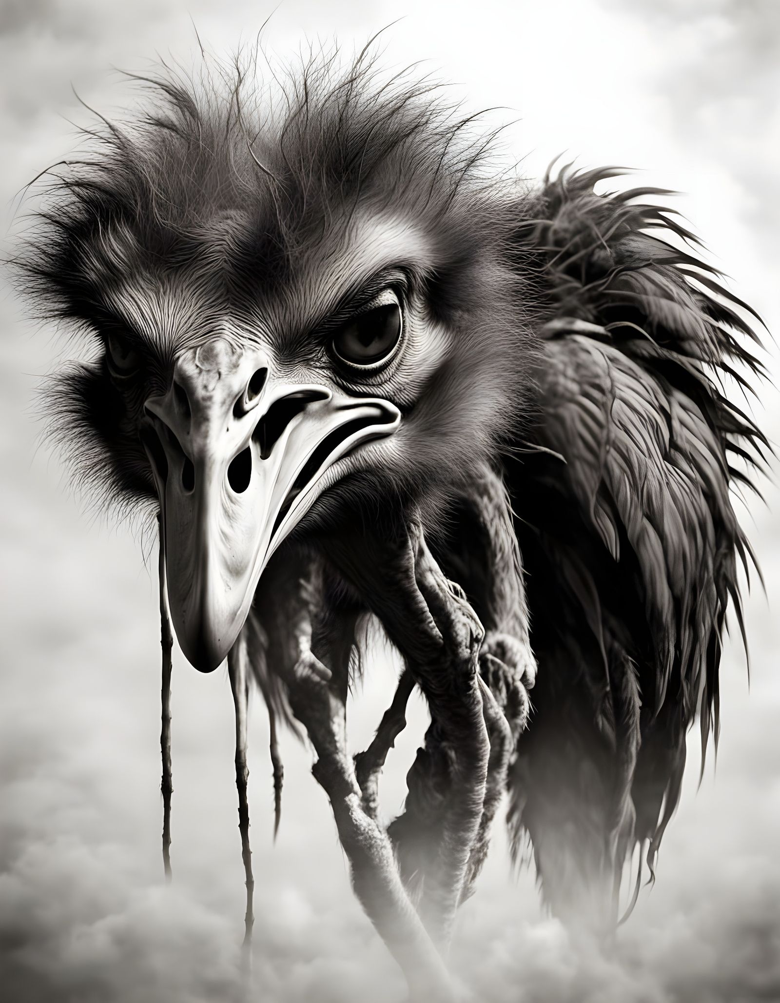 Skeleton Ostrich in Sepia Tone: Dark Fantasy Art