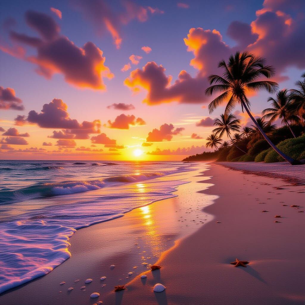 Tropical Beach at Golden Hour: A Tranquil Paradise