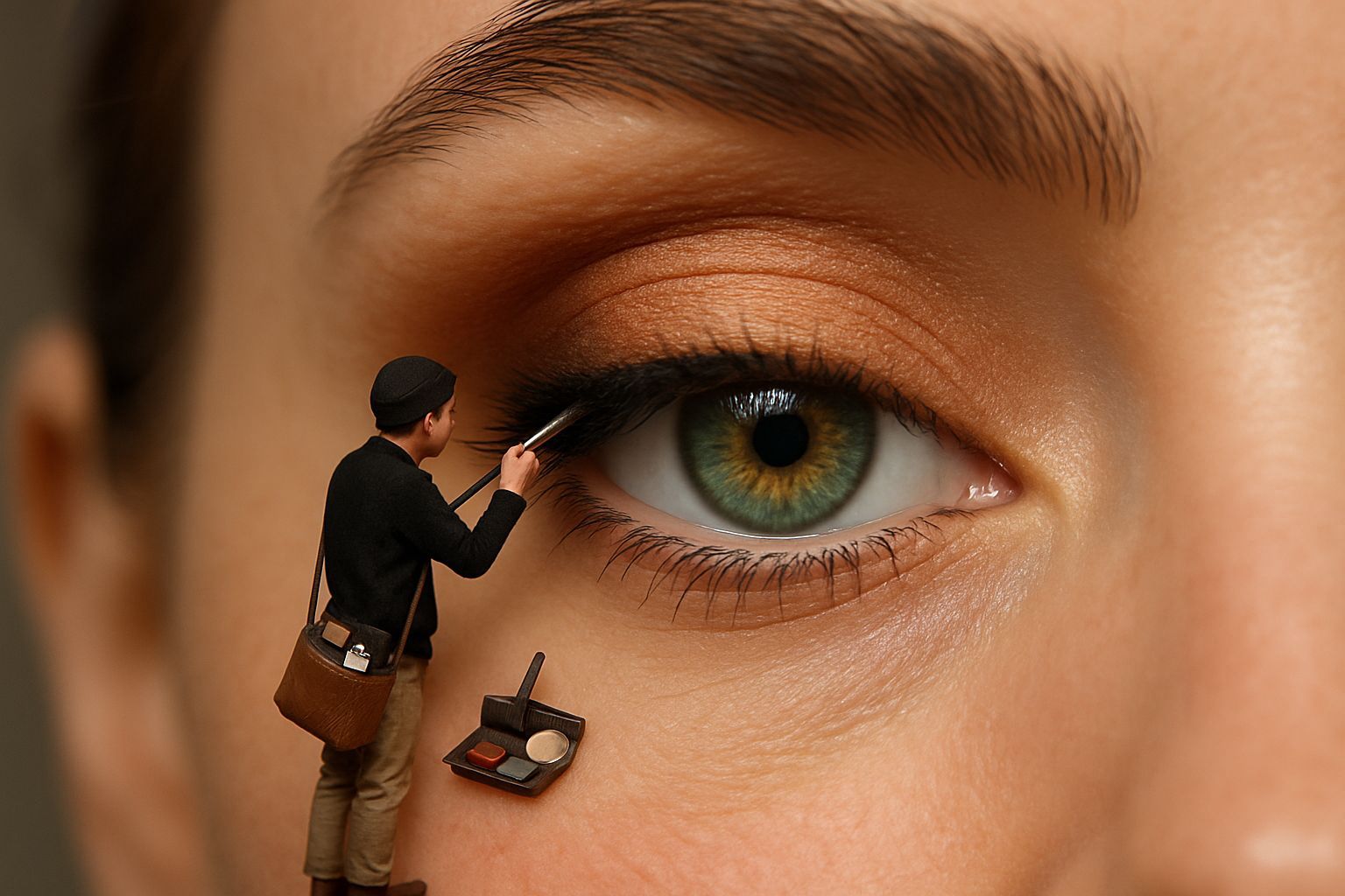 Microscopic Makeup Artist Enhancing a Woman's Eye