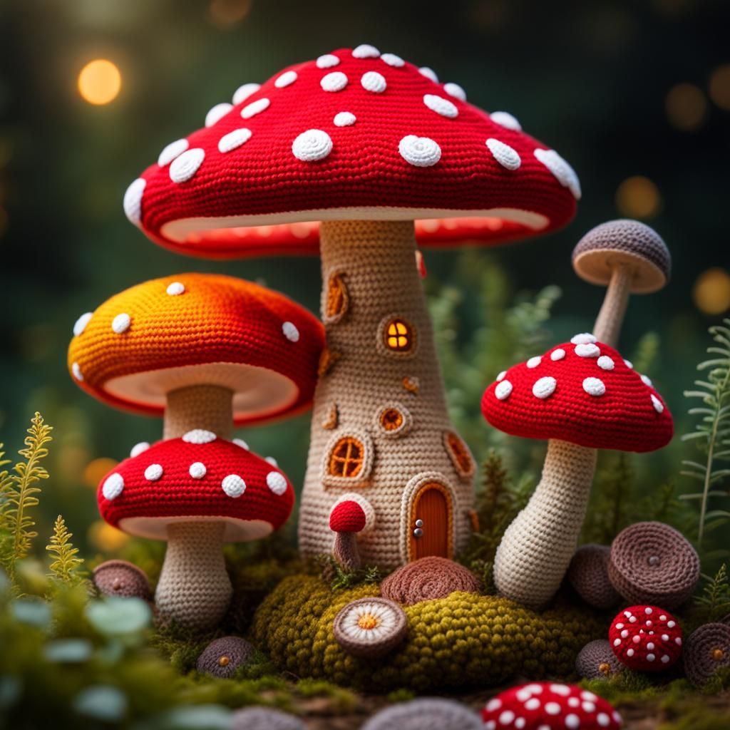 Crochet Mushroom Garden in Amigurumi Style