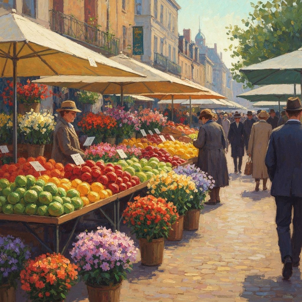 Impressionist Farmers Market Scene with Vibrant Colors