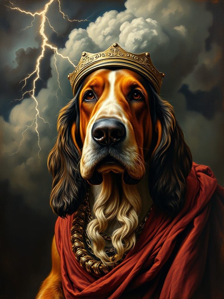 Basset Hound as Zeus in Old Masters Style