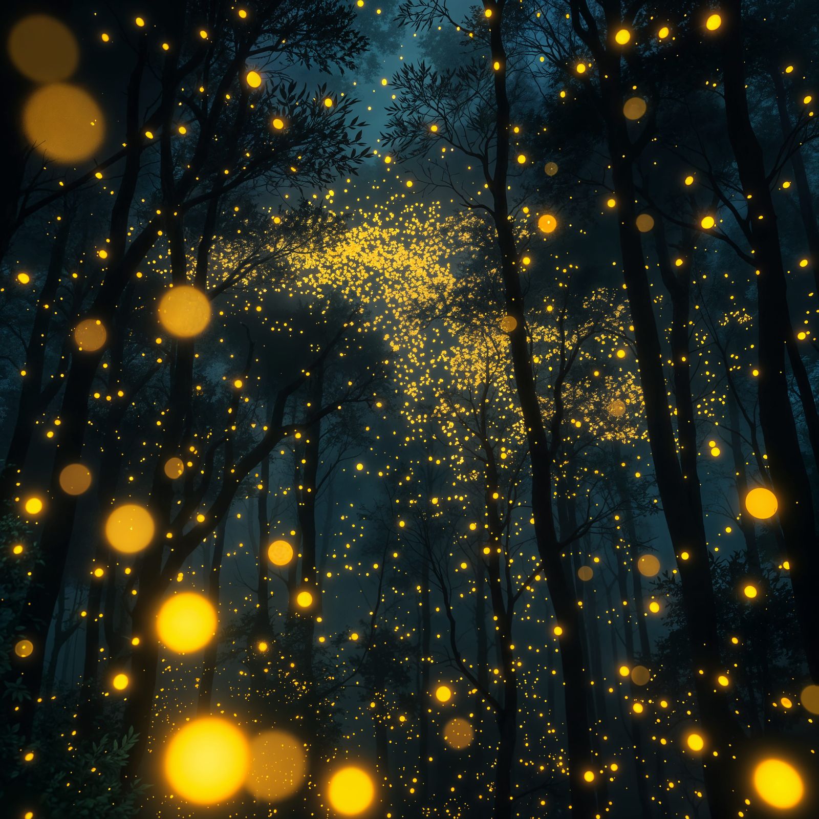 Magical Firefly Illumination in a Dark Forest