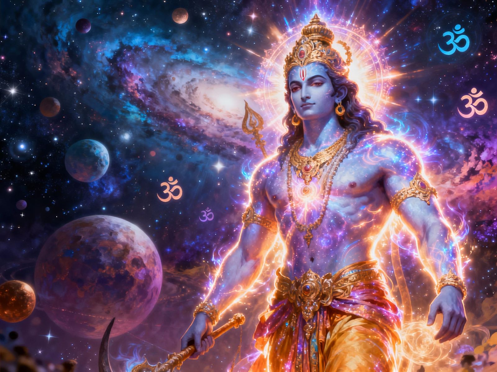Cosmic Lord Dattatreya: Divine Muscular Deity in Heavenly Un...