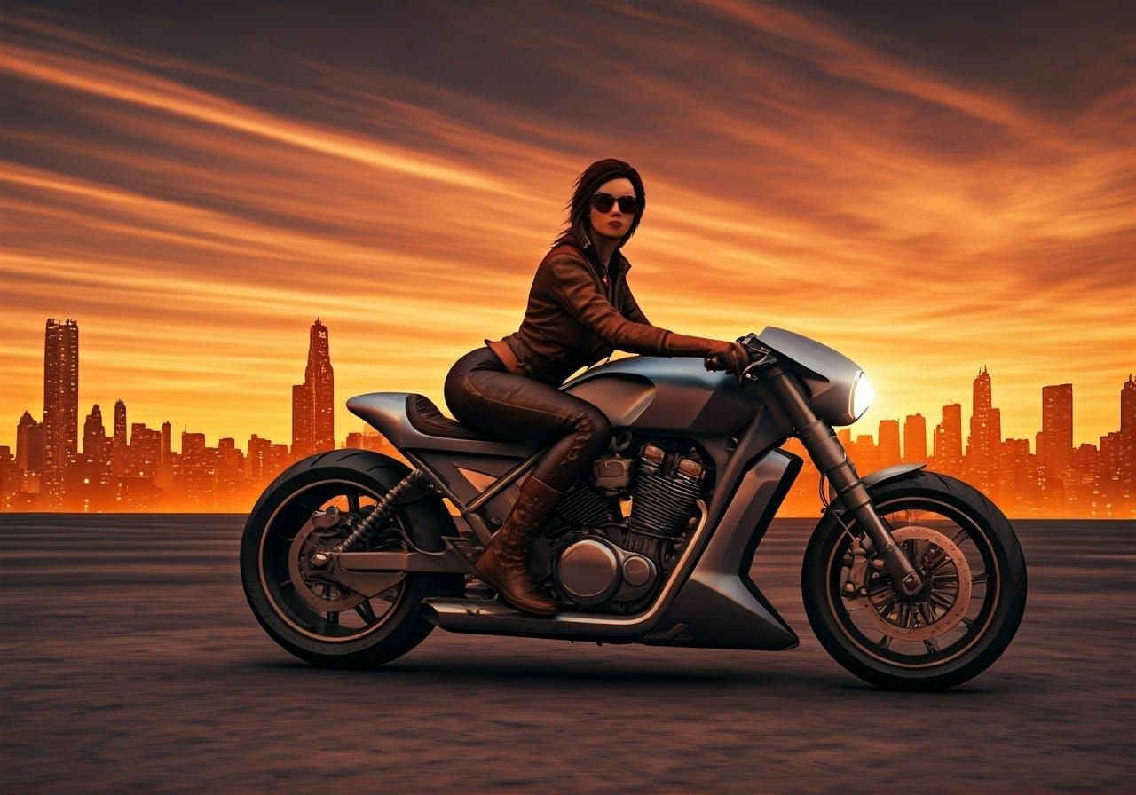 Woman Rides Futuristic Motorcycle Through Post-Apocalyptic C...