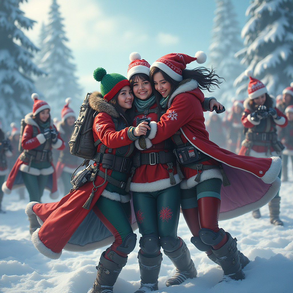 Festive Gamer Girls Celebrate Christmas in Winter Wonderland
